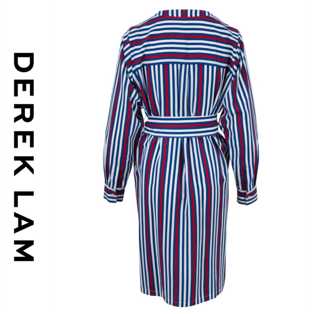 💕SALE💕NWT Derek Lam Red Striped Tie Shirt Dress - Picture 3 of 9